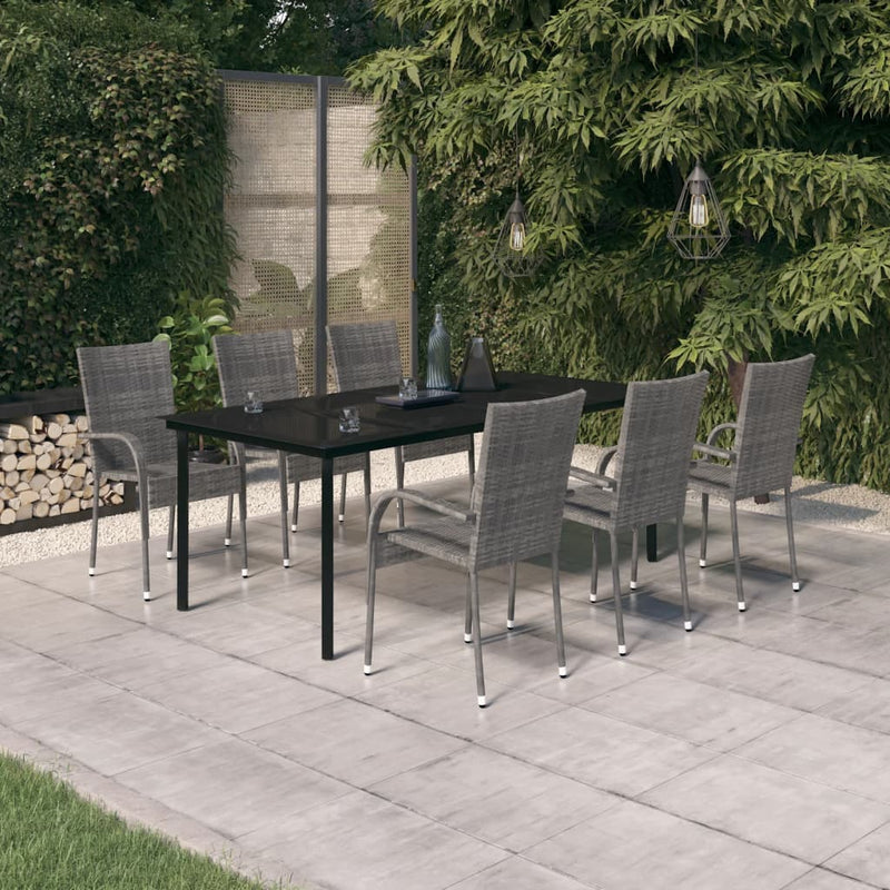 7 Piece Garden Dining Set Grey and Black