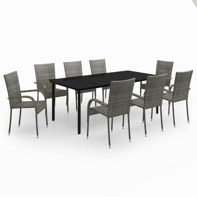 9 Piece Garden Dining Set Grey and Black