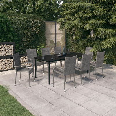 9 Piece Garden Dining Set Grey and Black