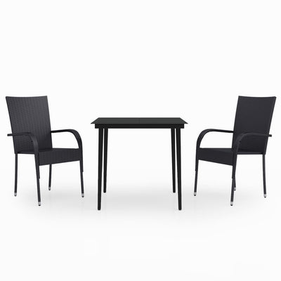 3 Piece Garden Dining Set Black