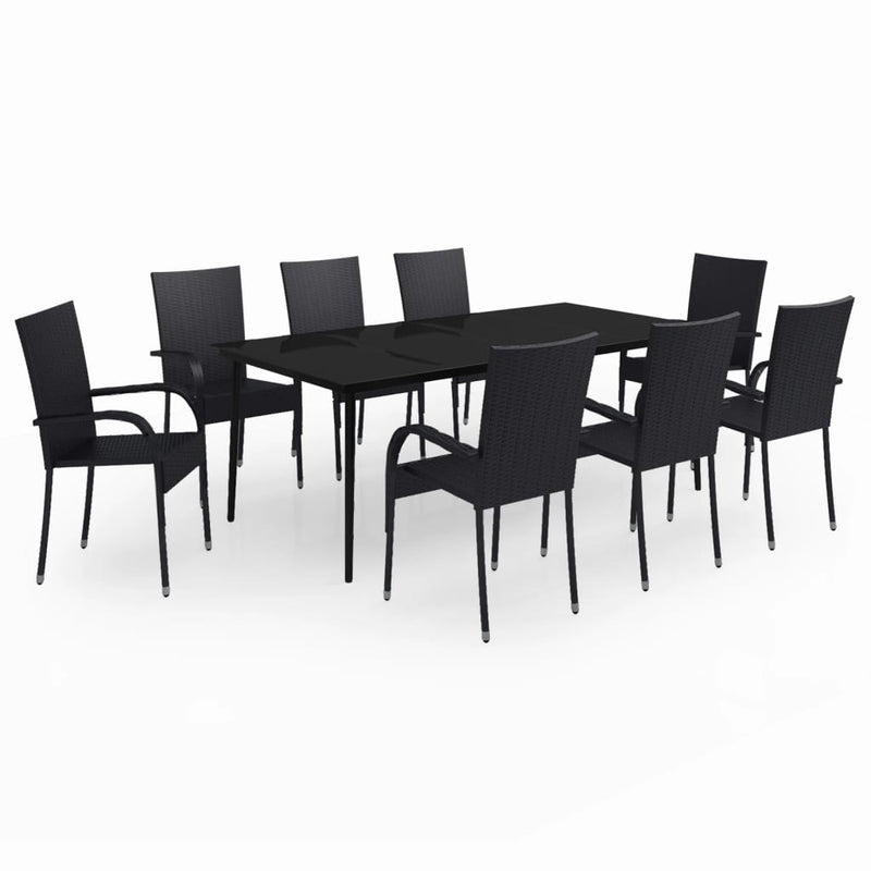 9 Piece Garden Dining Set Black