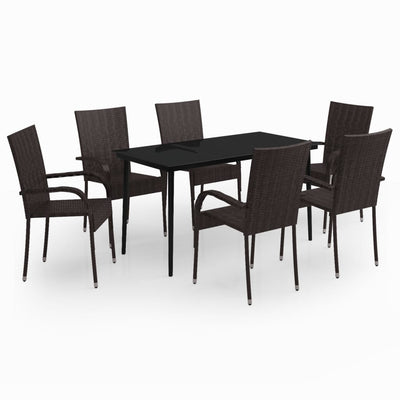 7 Piece Garden Dining Set Brown and Black