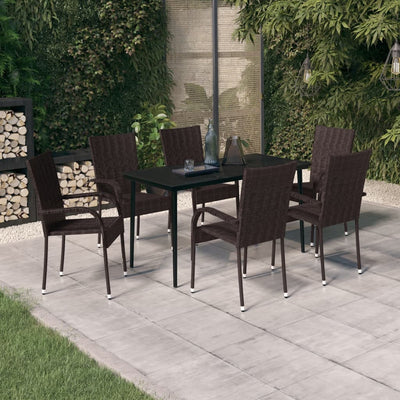 7 Piece Garden Dining Set Brown and Black