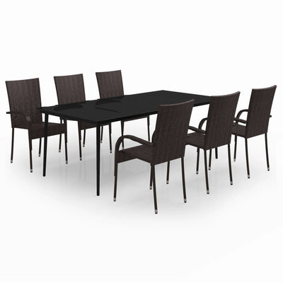 7 Piece Garden Dining Set Brown and Black