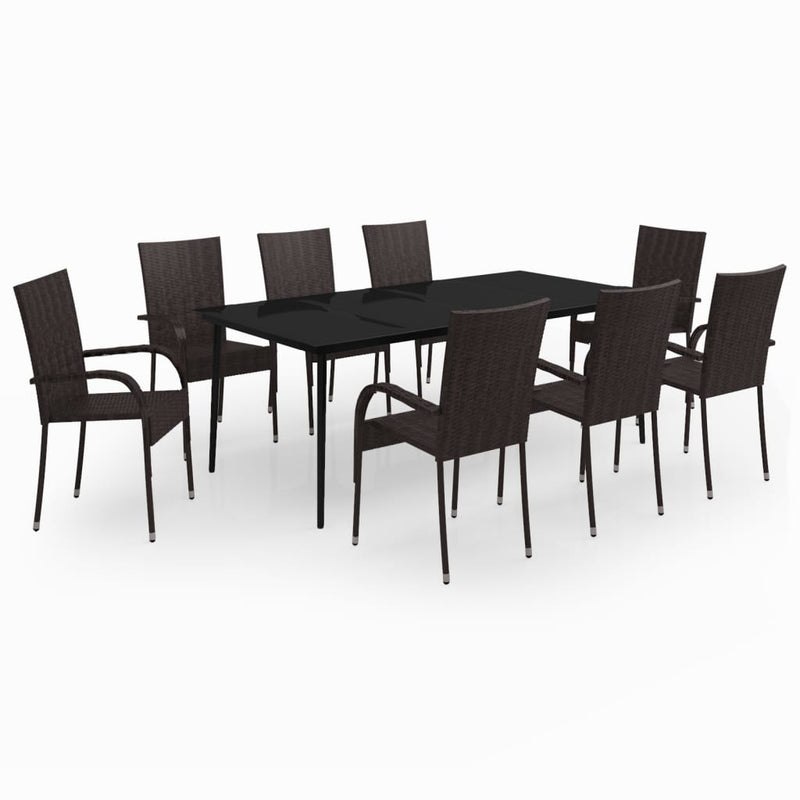 9 Piece Garden Dining Set Brown and Black