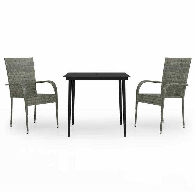 3 Piece Garden Dining Set Grey and Black