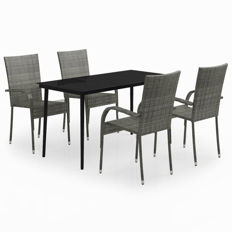 5 Piece Garden Dining Set Grey and Black