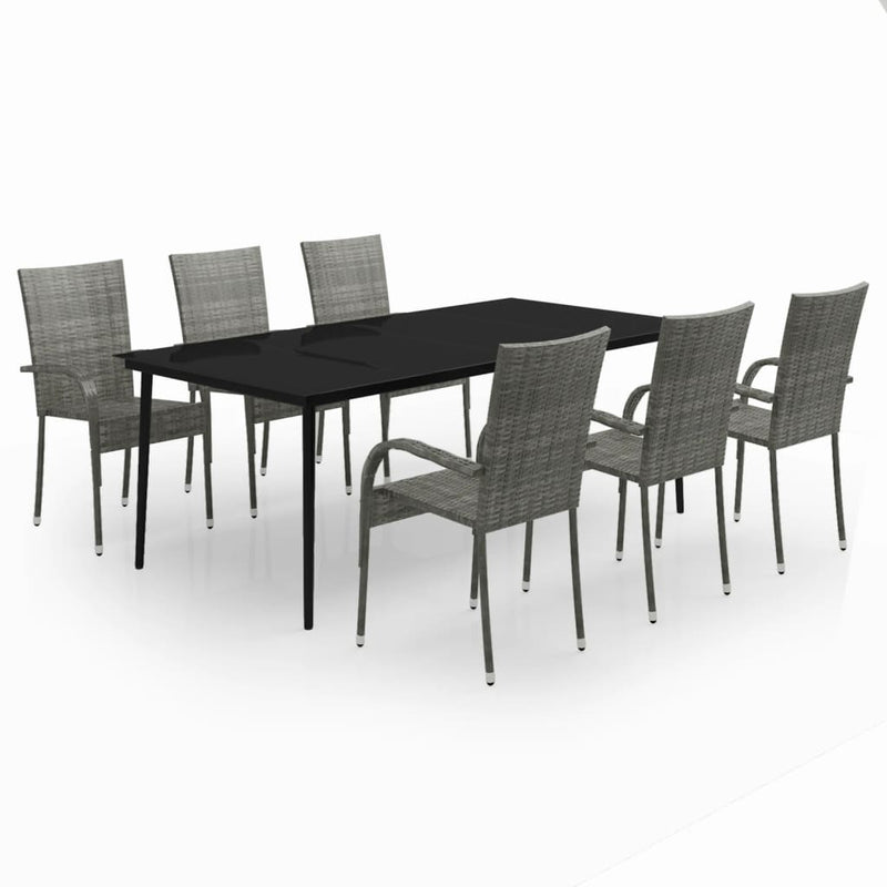 7 Piece Garden Dining Set Grey and Black