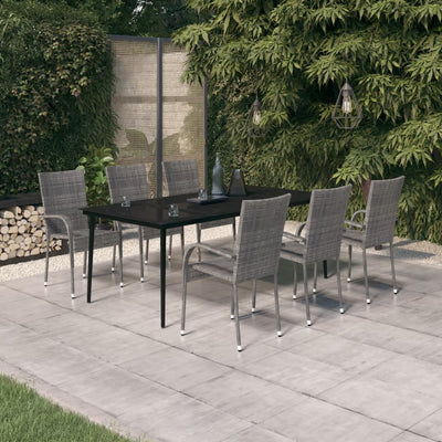 7 Piece Garden Dining Set Grey and Black