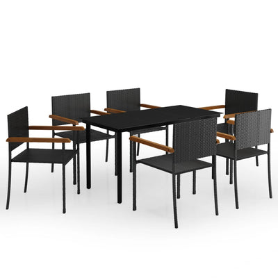 7 Piece Garden Dining Set Black