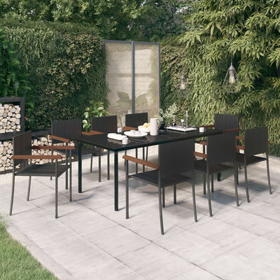 9 Piece Garden Dining Set Black