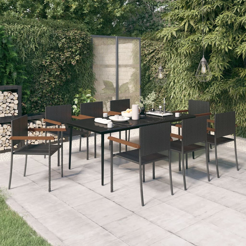 9 Piece Garden Dining Set Black