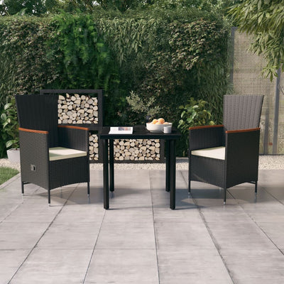 3 Piece Garden Dining Set with Cushions Black