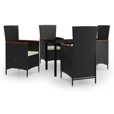 5 Piece Garden Dining Set with Cushions Black