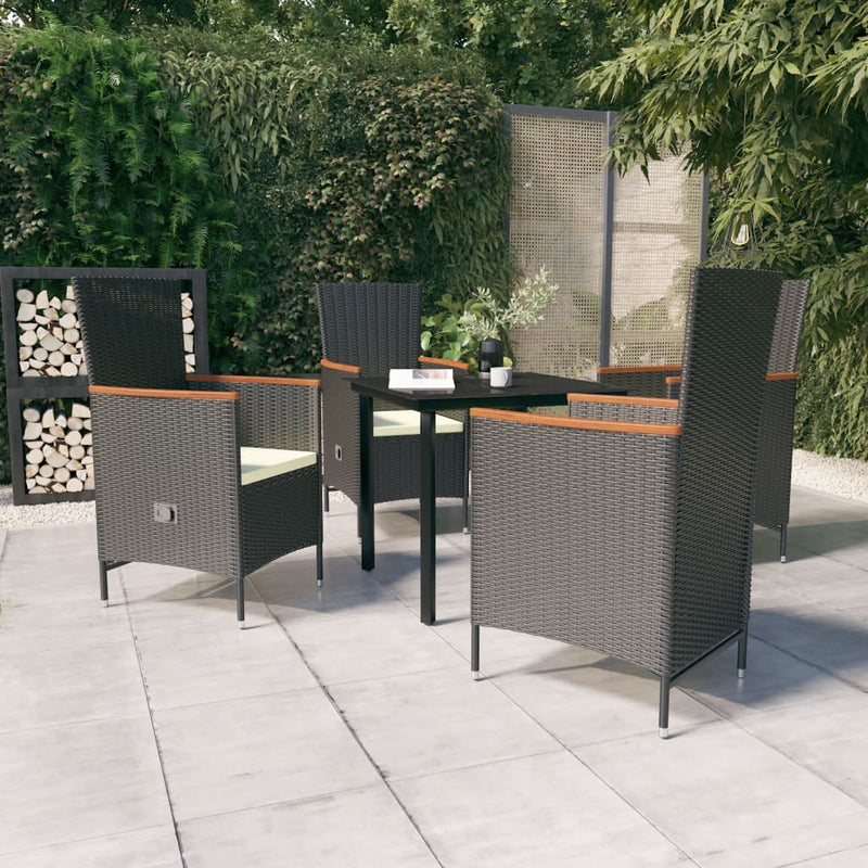 5 Piece Garden Dining Set with Cushions Black