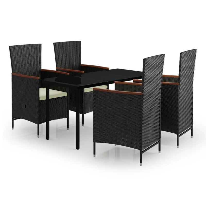 5 Piece Garden Dining Set with Cushions Black