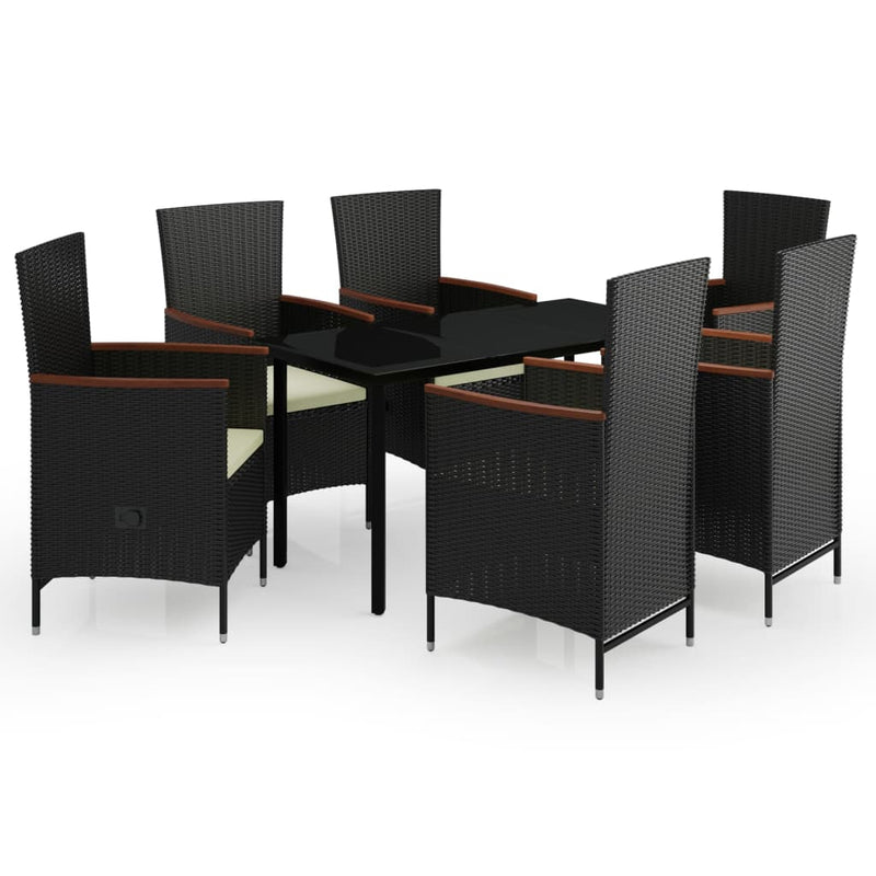 7 Piece Garden Dining Set with Cushions Black