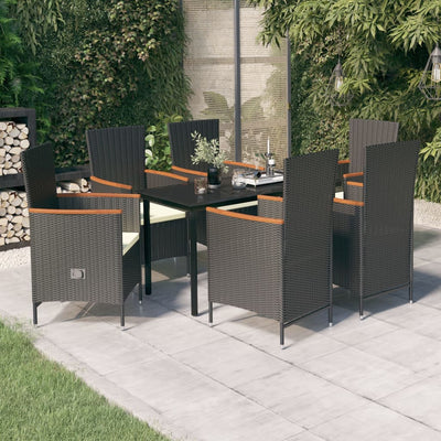 7 Piece Garden Dining Set with Cushions Black