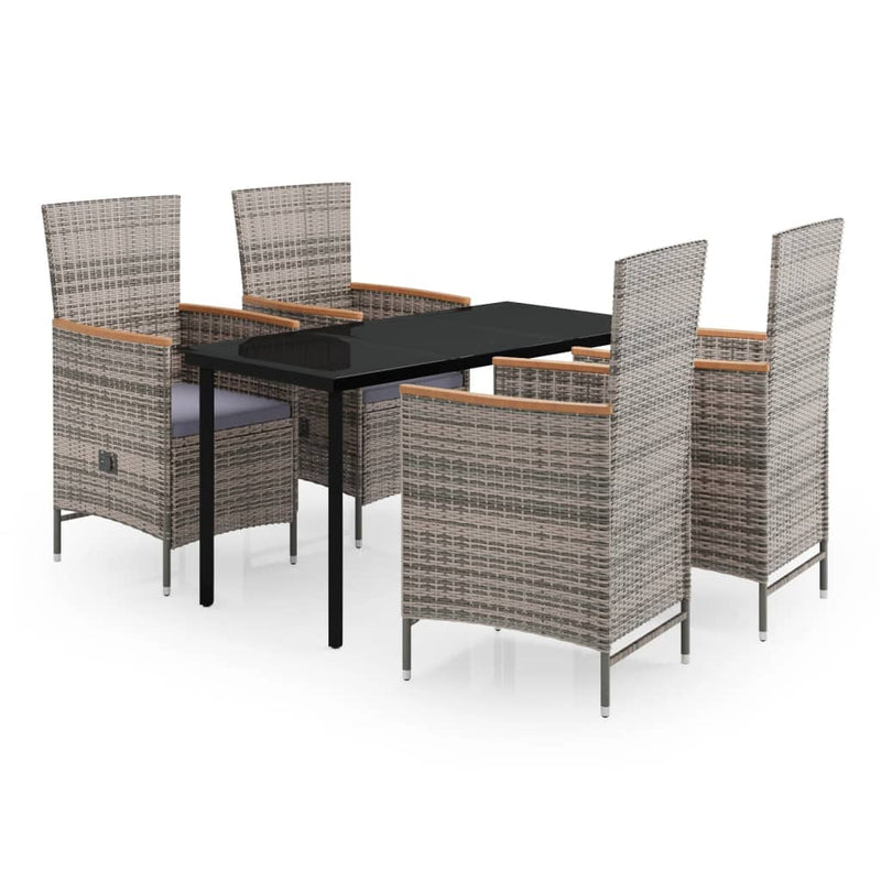 5 Piece Garden Dining Set with Cushions Grey