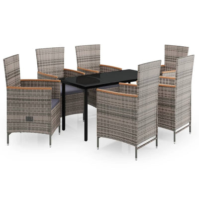 7 Piece Garden Dining Set with Cushions Grey