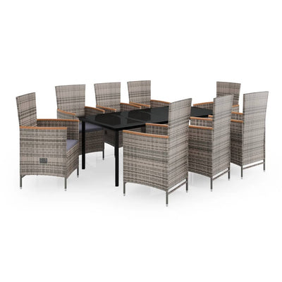 9 Piece Garden Dining Set with Cushions Grey