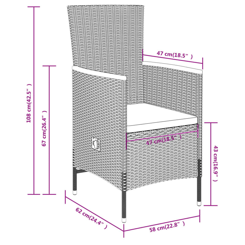 3 Piece Garden Dining Set with Cushions Grey