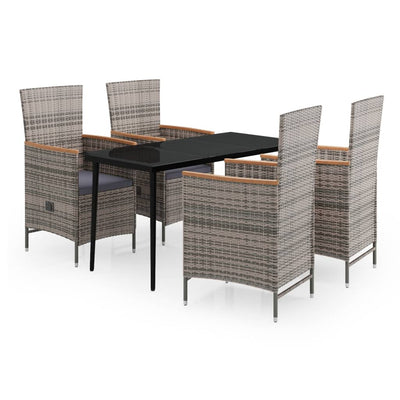 5 Piece Garden Dining Set with Cushions Grey