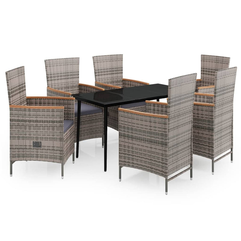 7 Piece Garden Dining Set with Cushions Grey