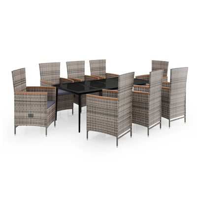 9 Piece Garden Dining Set with Cushions Grey