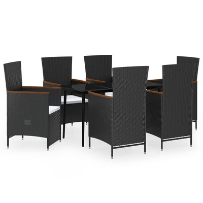 7 Piece Garden Dining Set with Cushions Black