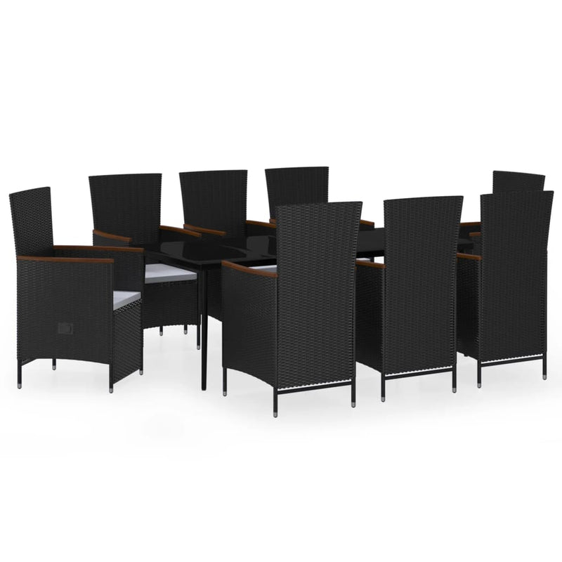 9 Piece Garden Dining Set with Cushions Black