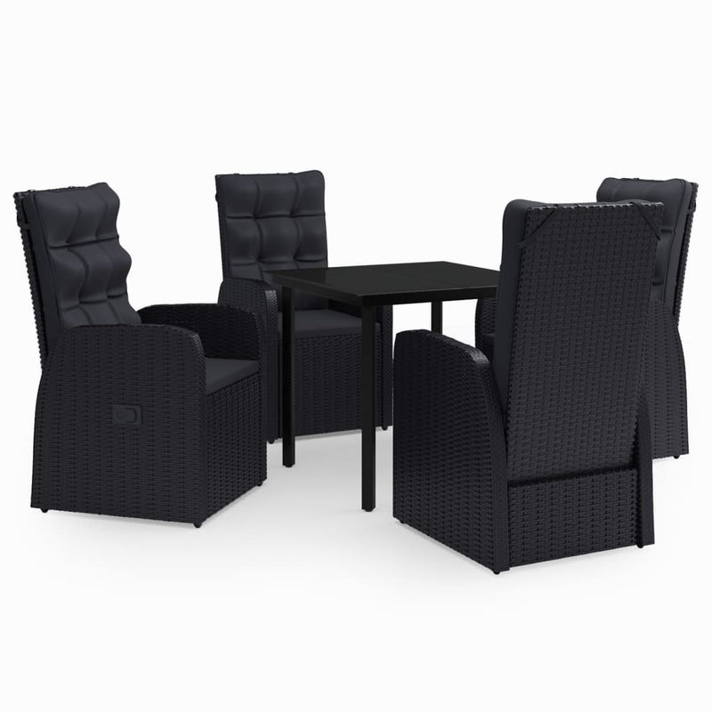 5 Piece Garden Dining Set with Cushions Black