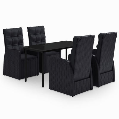 5 Piece Garden Dining Set with Cushions Black