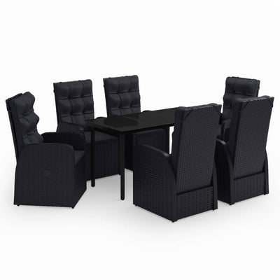 7 Piece Garden Dining Set with Cushions Black