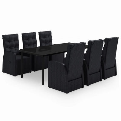 7 Piece Garden Dining Set with Cushions Black