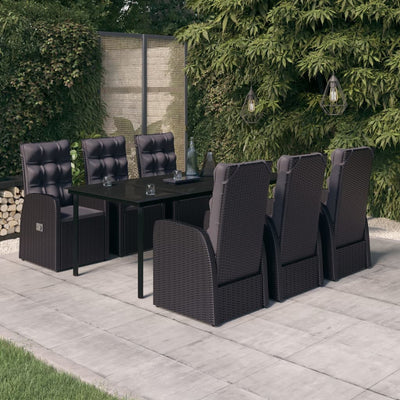 7 Piece Garden Dining Set with Cushions Black