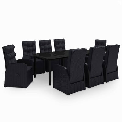 9 Piece Garden Dining Set with Cushions Black