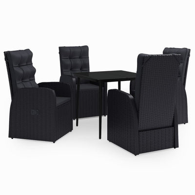 5 Piece Garden Dining Set with Cushions Black