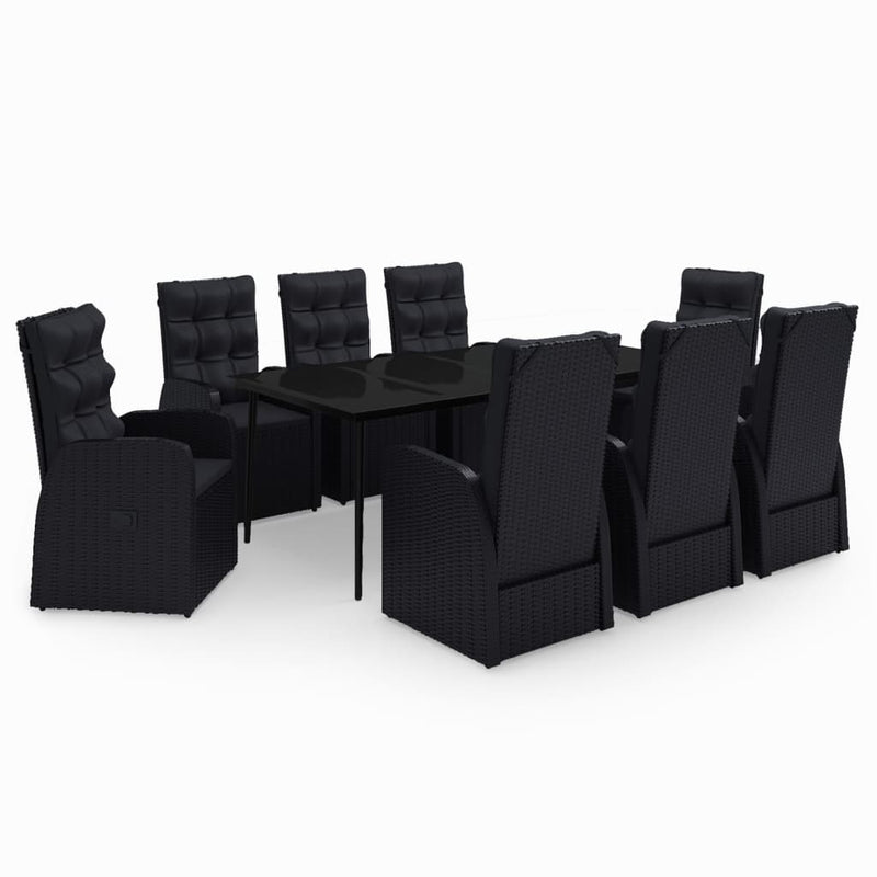 9 Piece Garden Dining Set with Cushions Black