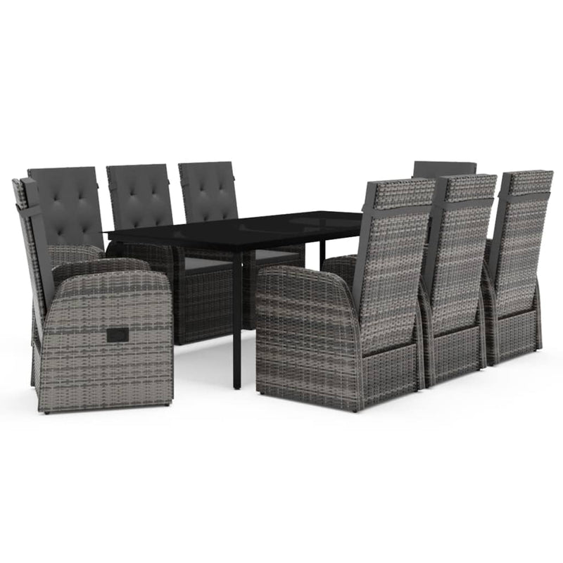 9 Piece Garden Dining Set with Cushions Grey