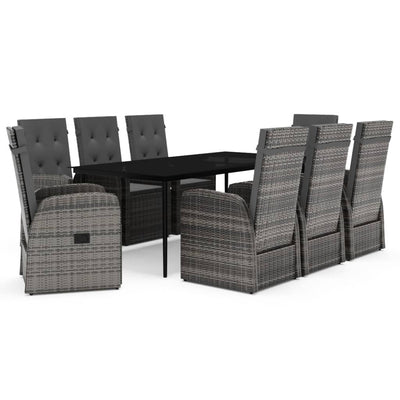 9 Piece Garden Dining Set with Cushions Grey