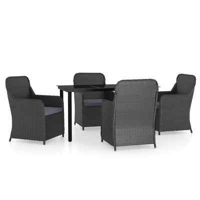 5 Piece Garden Dining Set with Cushions Black