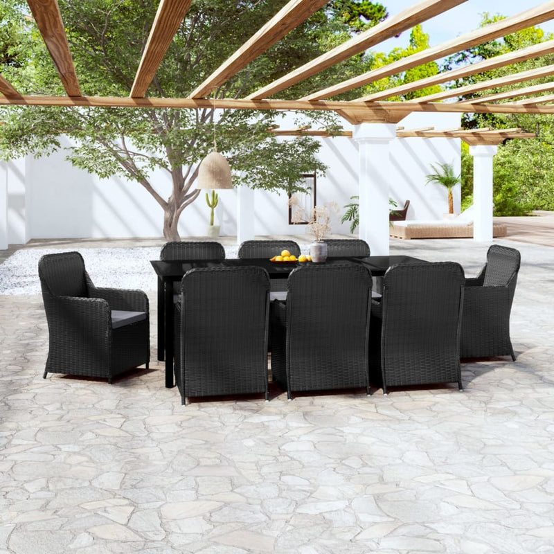 9 Piece Garden Dining Set with Cushions Black