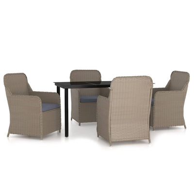 5 Piece Garden Dining Set with Cushions Brown