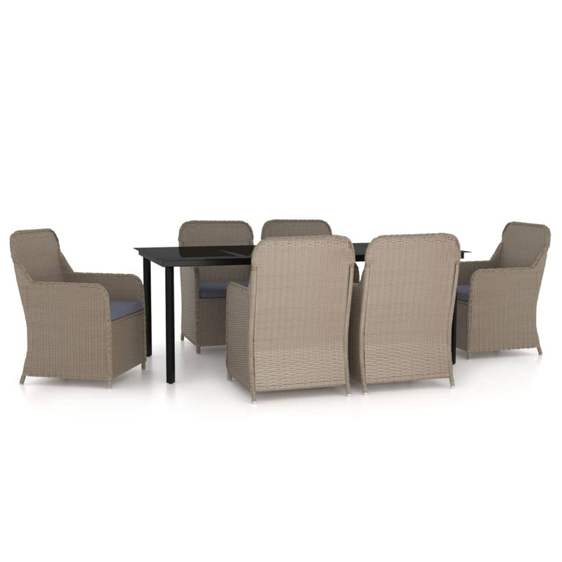 7 Piece Garden Dining Set with Cushions Brown