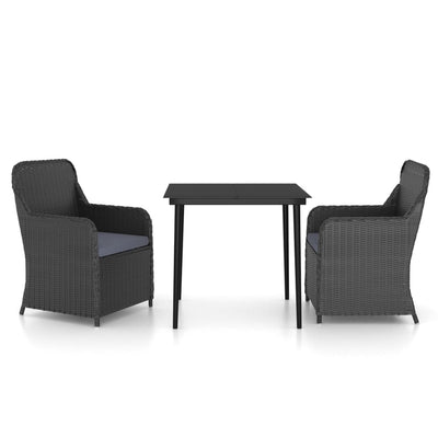 3 Piece Garden Dining Set with Cushions Black