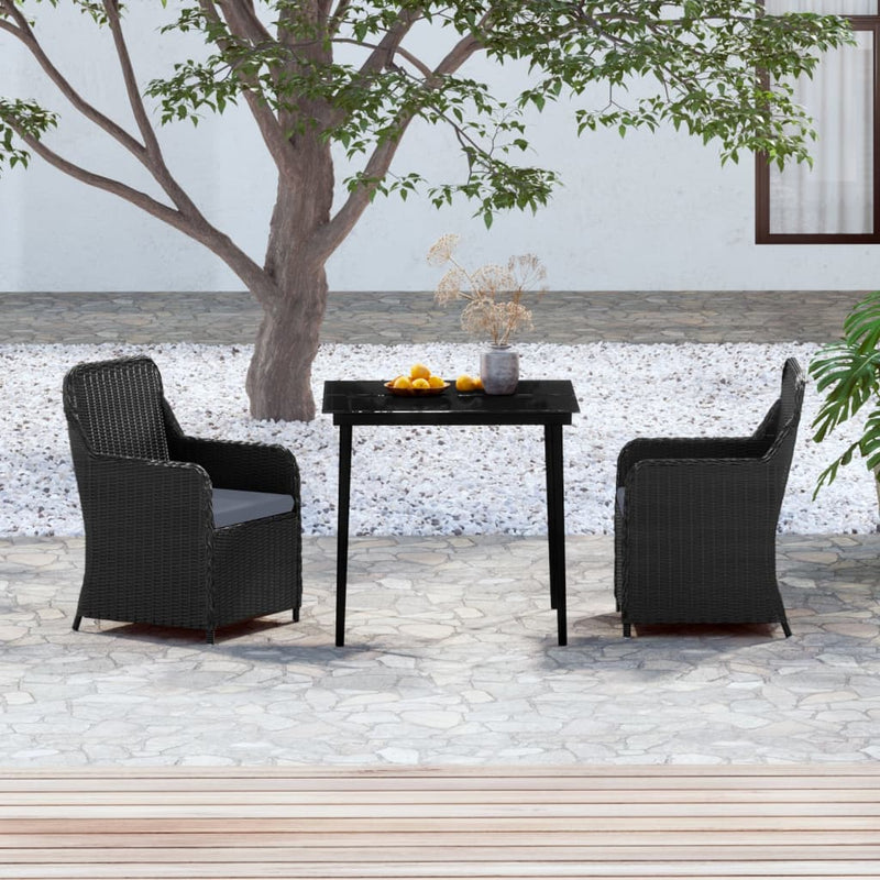 3 Piece Garden Dining Set with Cushions Black