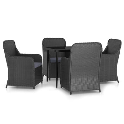 5 Piece Garden Dining Set with Cushions Black