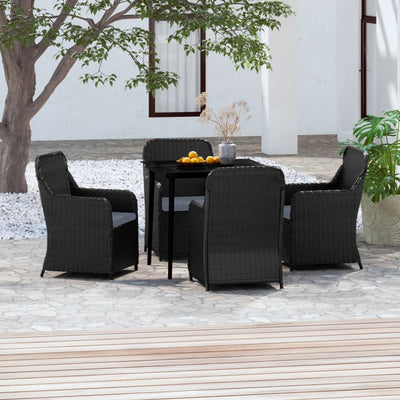 5 Piece Garden Dining Set with Cushions Black