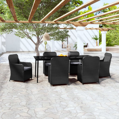 7 Piece Garden Dining Set with Cushions Black